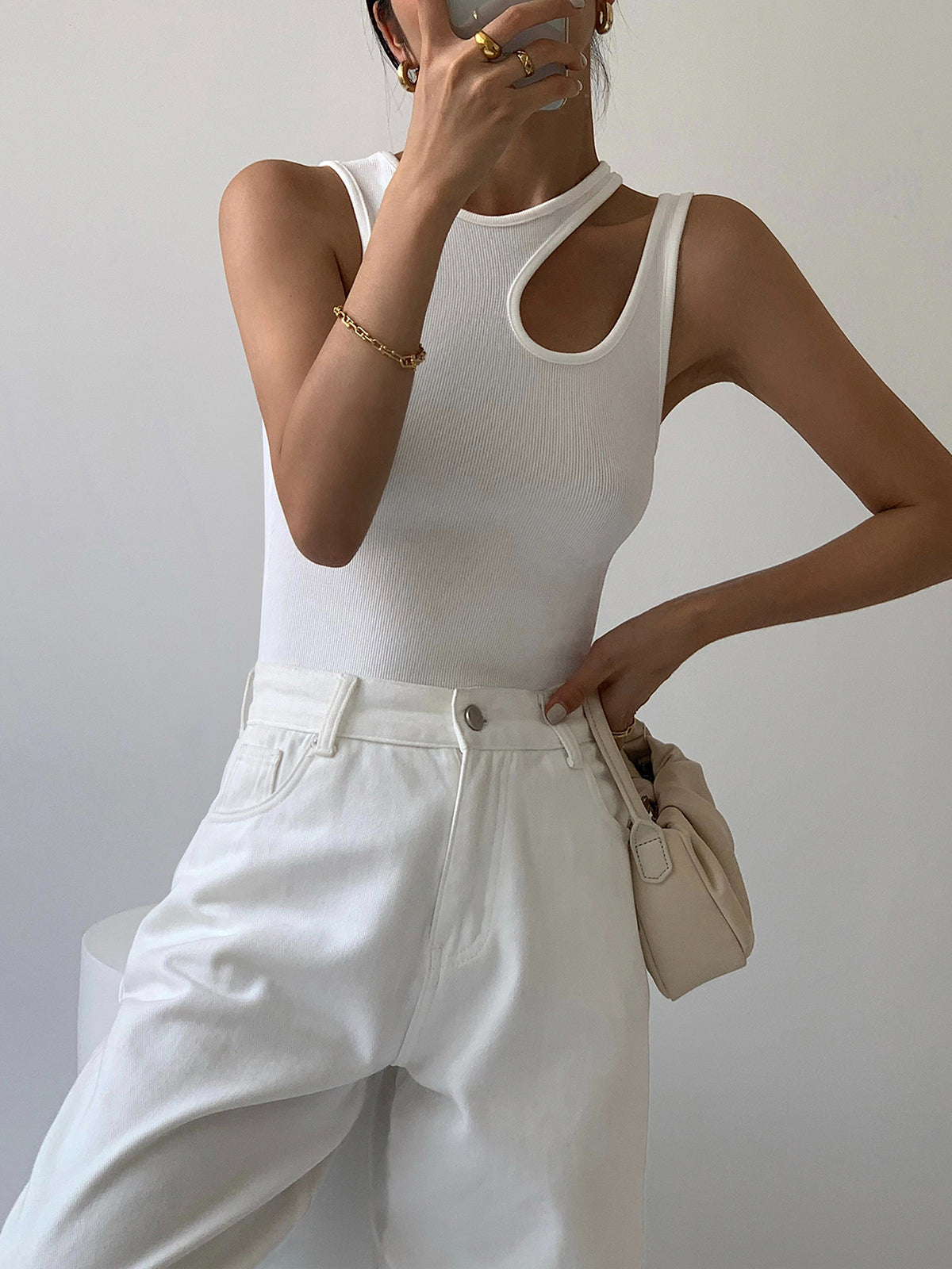 Ribbet Utskjæring Tank Top