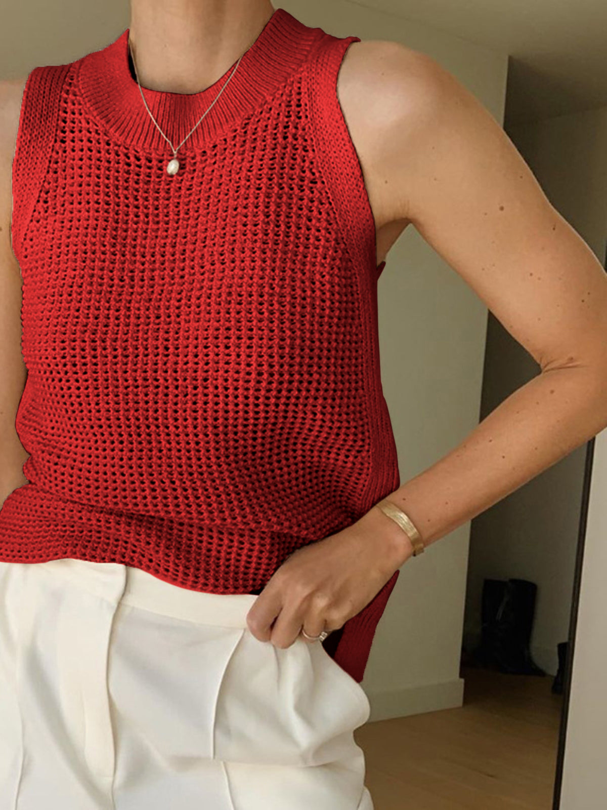 Strikket Hollow Solid Tank Top