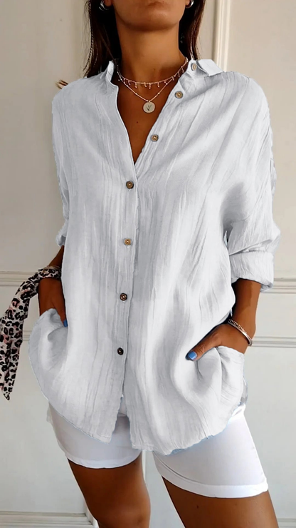 Bea | Oversized skjorte i lin med krage og knappefront