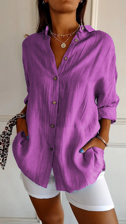 Bea | Oversized skjorte i lin med krage og knappefront