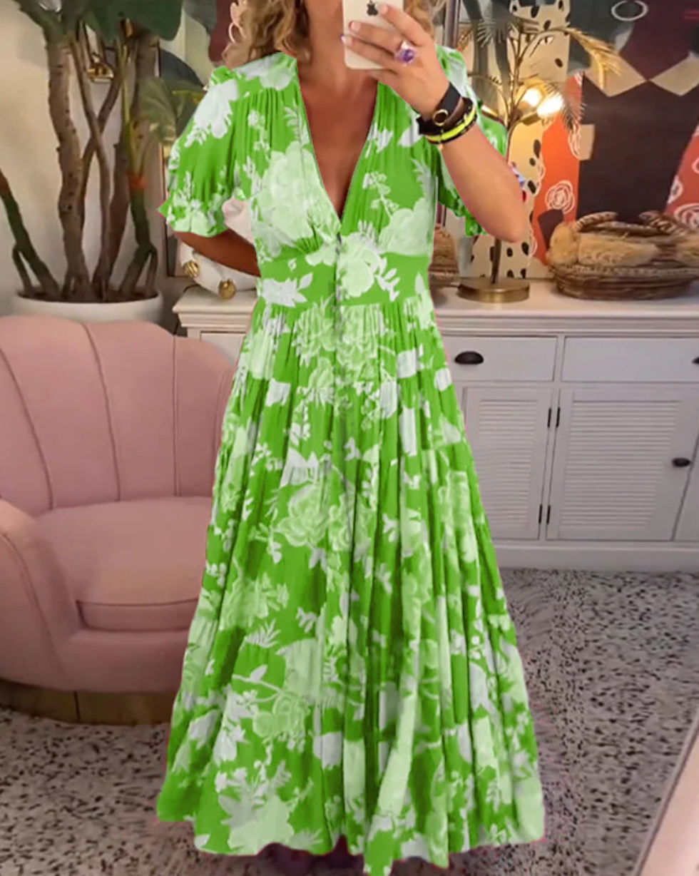 Elegant maxikjole med blomstermønster