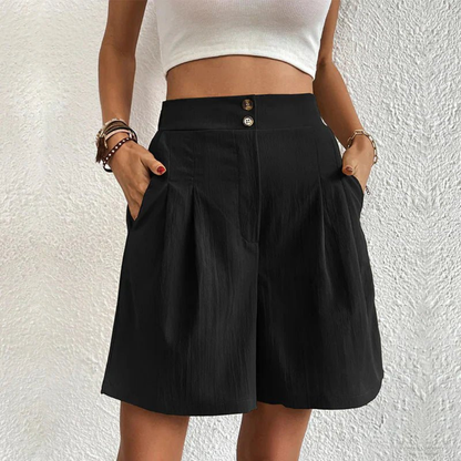 Blythe | Plisserte vide shorts i lin med høyt liv – Svart