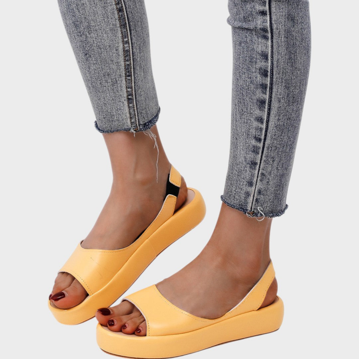 Bowie | Flatform-sandaler i skinn med åpen tå og slingback