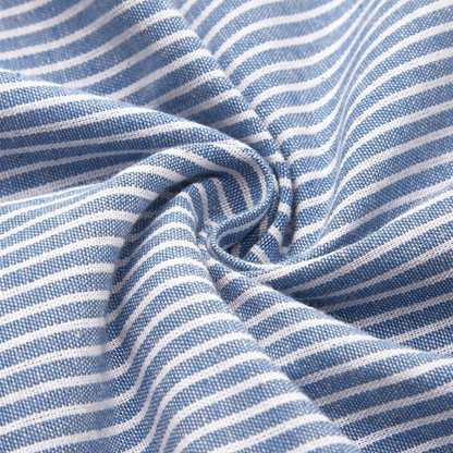 Britta | Stripete midikjole i lin med knappekant og rund hals