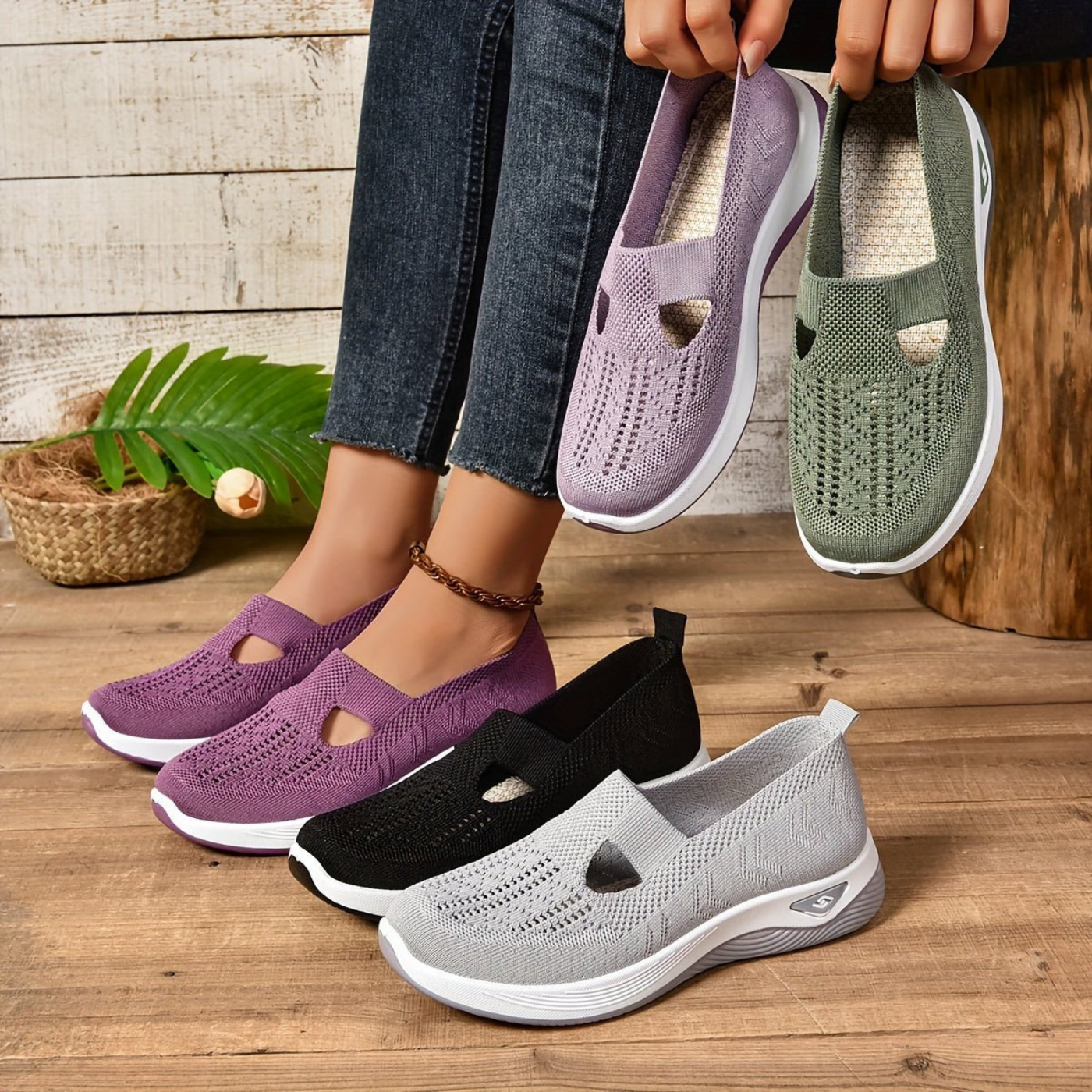 Caris | Pustende slip-on-kilesneakers i strikk med utskjæringer
