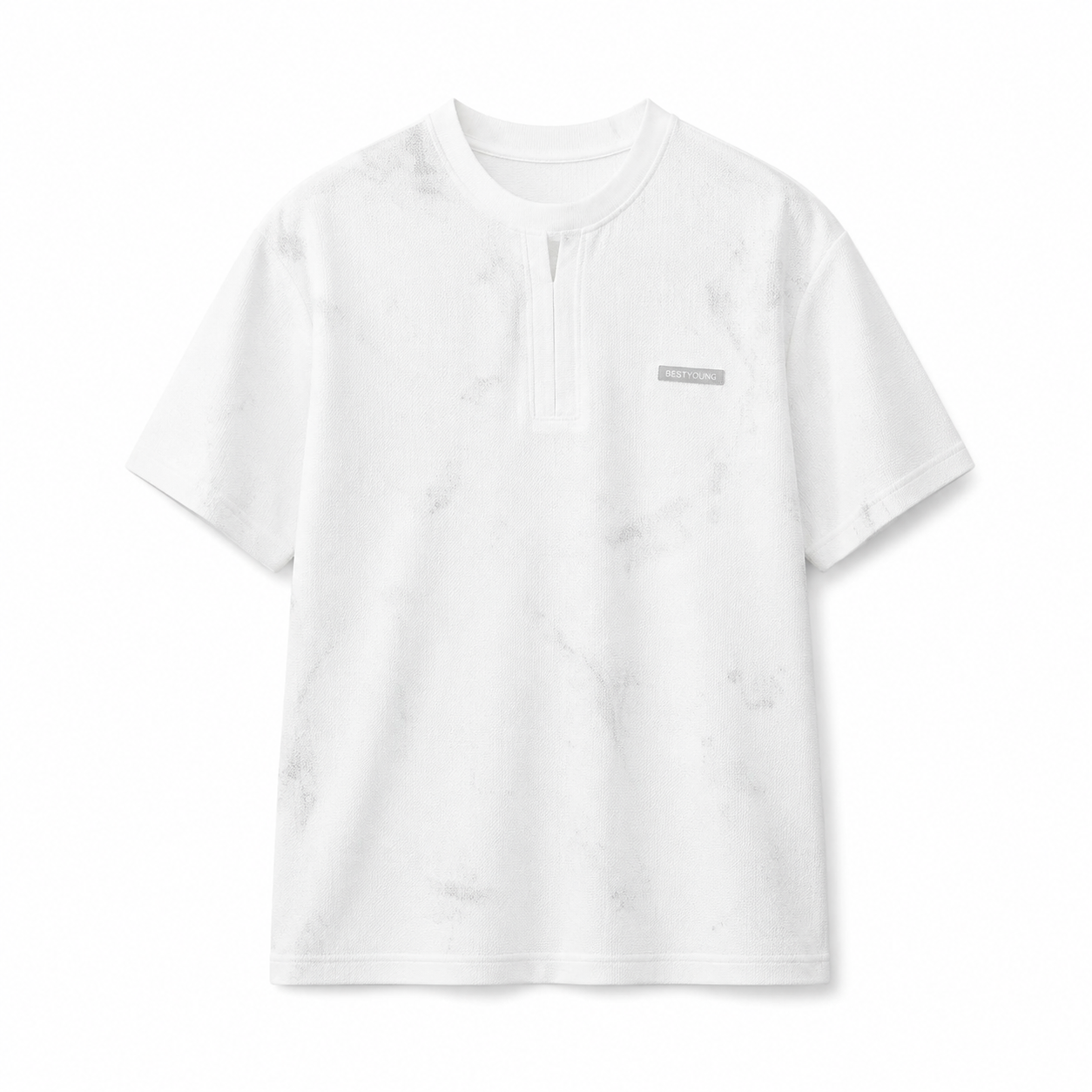 Heavyweight Henley T-skjorte med Lag-på-lag Design for Herre – Kortermet Bomullsblanding