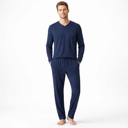 Herrepysjamas i ultrafin Tencel™ Modal – luksuriøst 2-delt loungesett for vår og sommer – Marineblå