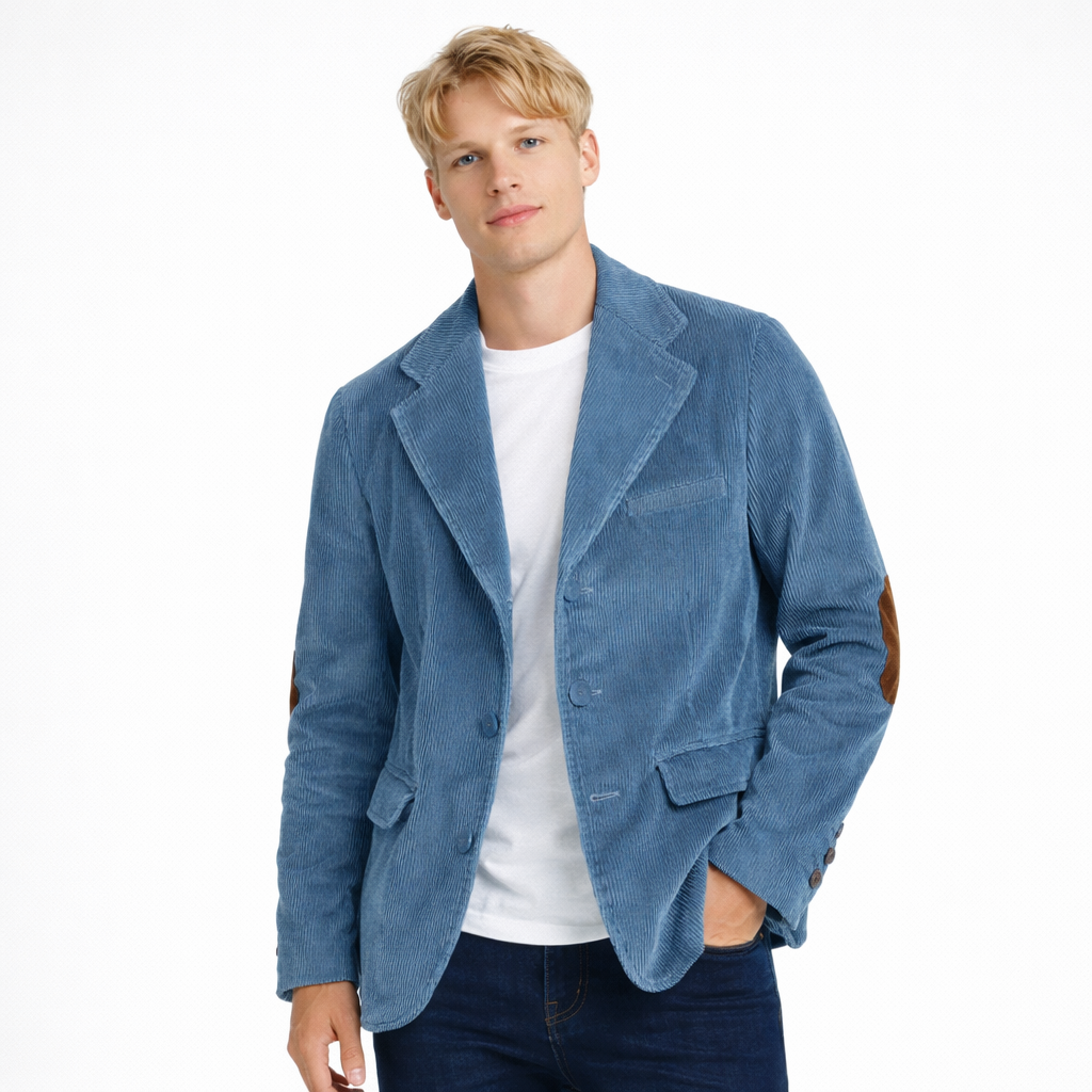 Kordfløyelsblazer til herre med albuelapper – retro business casual jakke (vår/høst)