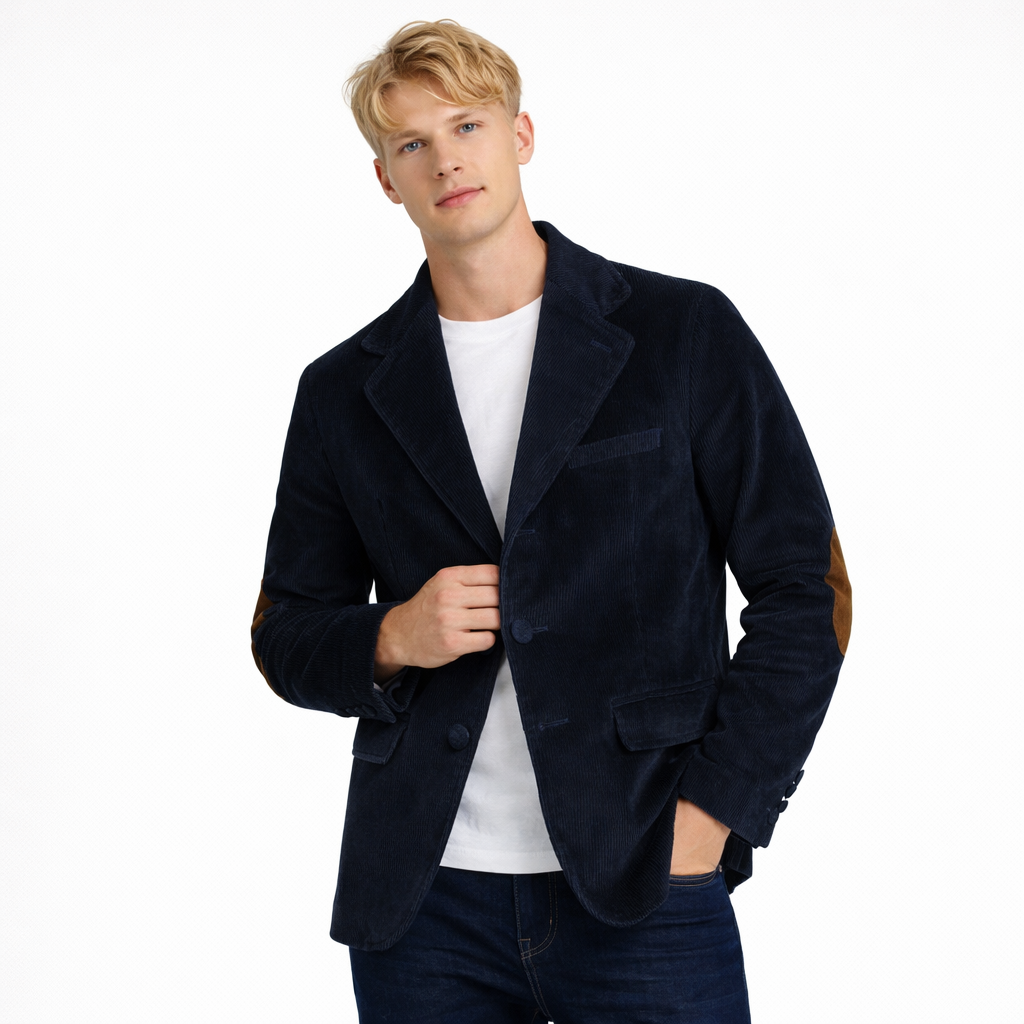 Kordfløyelsblazer til herre med albuelapper – retro business casual jakke (vår/høst)