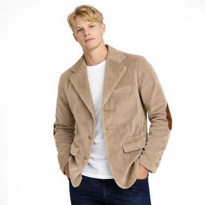 Kordfløyelsblazer til herre med albuelapper – retro business casual jakke (vår/høst)