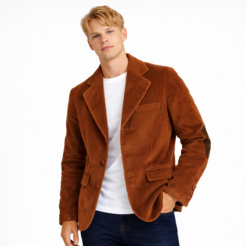 Kordfløyelsblazer til herre med albuelapper – retro business casual jakke (vår/høst)