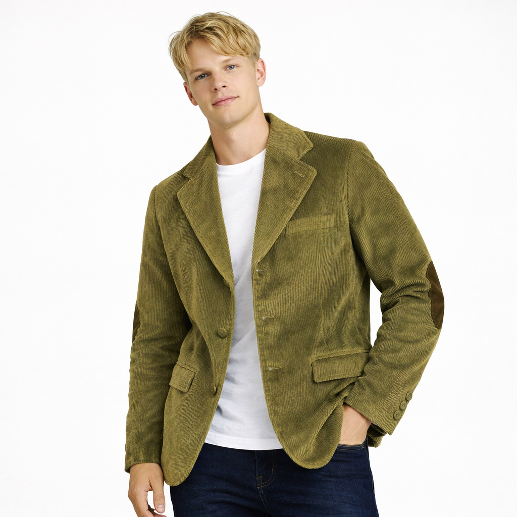 Kordfløyelsblazer til herre med albuelapper – retro business casual jakke (vår/høst)