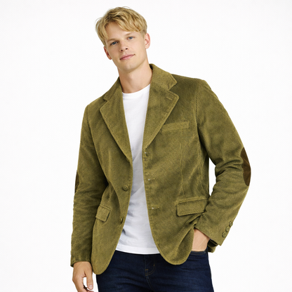 Kordfløyelsblazer til herre med albuelapper – retro business casual jakke (vår/høst)