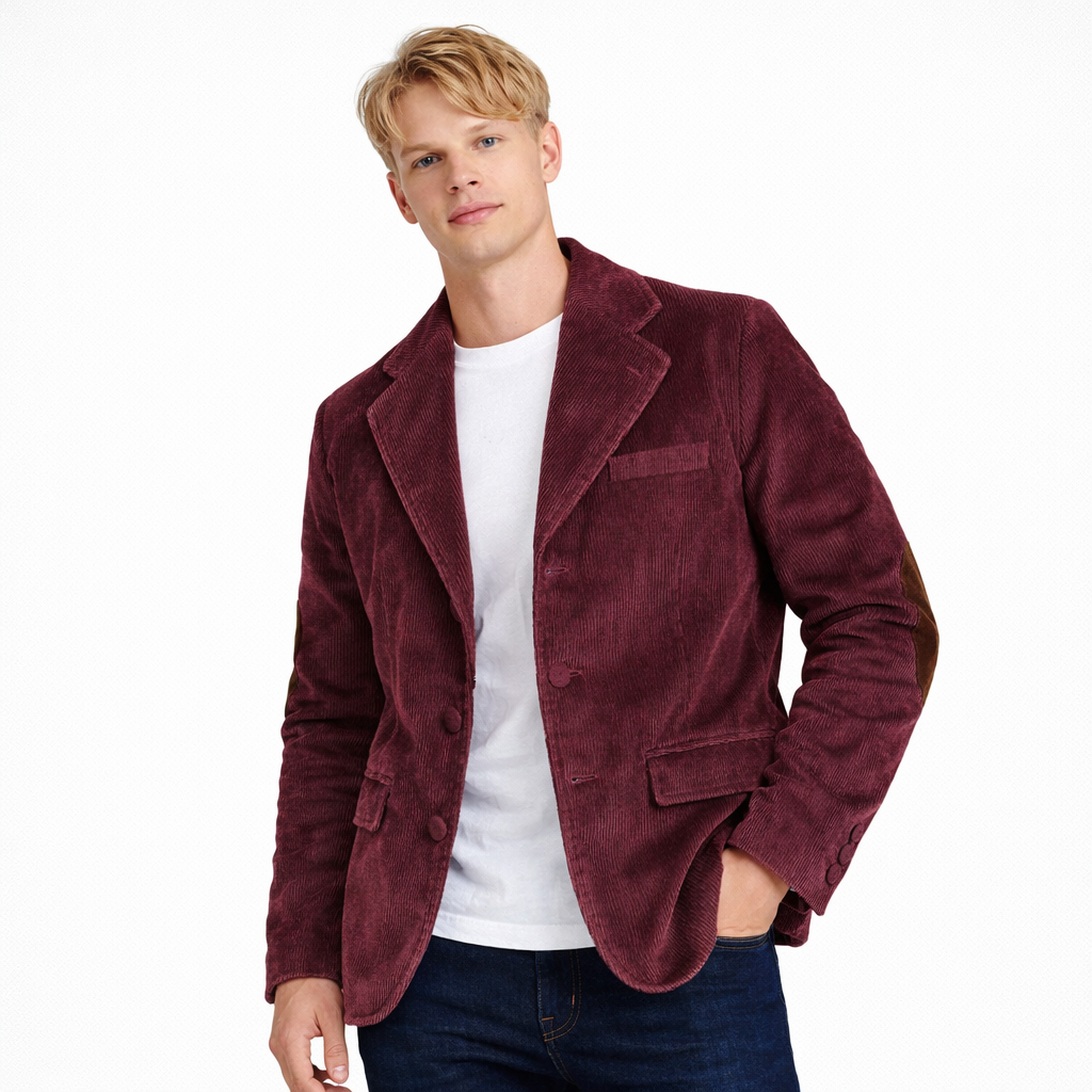 Kordfløyelsblazer til herre med albuelapper – retro business casual jakke (vår/høst)