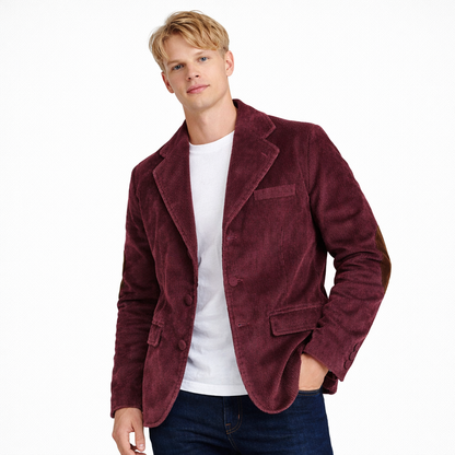 Kordfløyelsblazer til herre med albuelapper – retro business casual jakke (vår/høst)