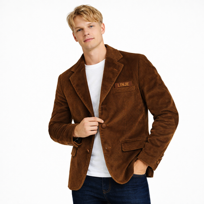 Kordfløyelsblazer til herre med albuelapper – retro business casual jakke (vår/høst)