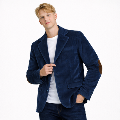 Kordfløyelsblazer til herre med albuelapper – retro business casual jakke (vår/høst)