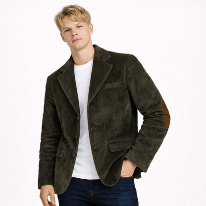 Kordfløyelsblazer til herre med albuelapper – retro business casual jakke (vår/høst)