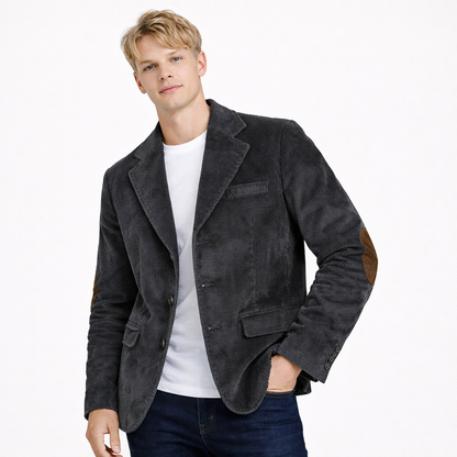 Kordfløyelsblazer til herre med albuelapper – retro business casual jakke (vår/høst)