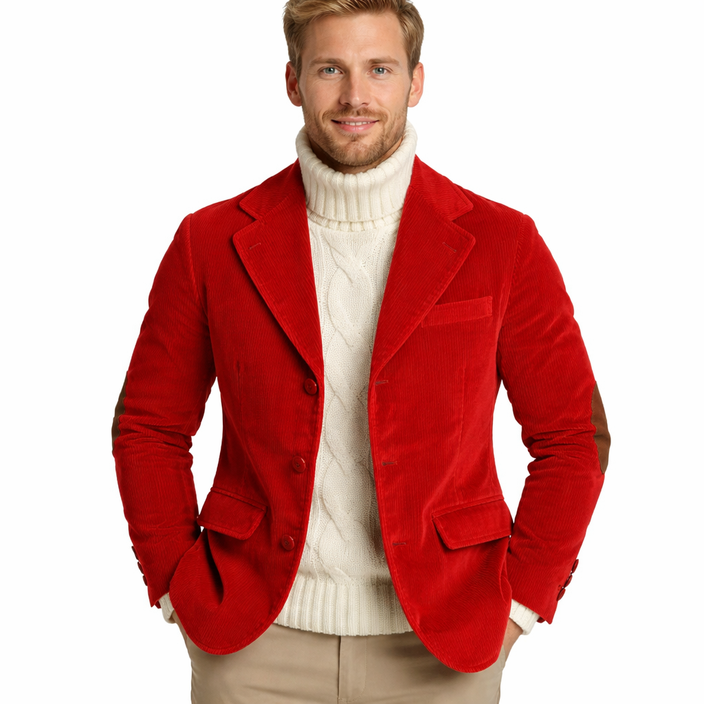 Kordfløyelsblazer til herre med albuelapper – retro business casual jakke (vår/høst)