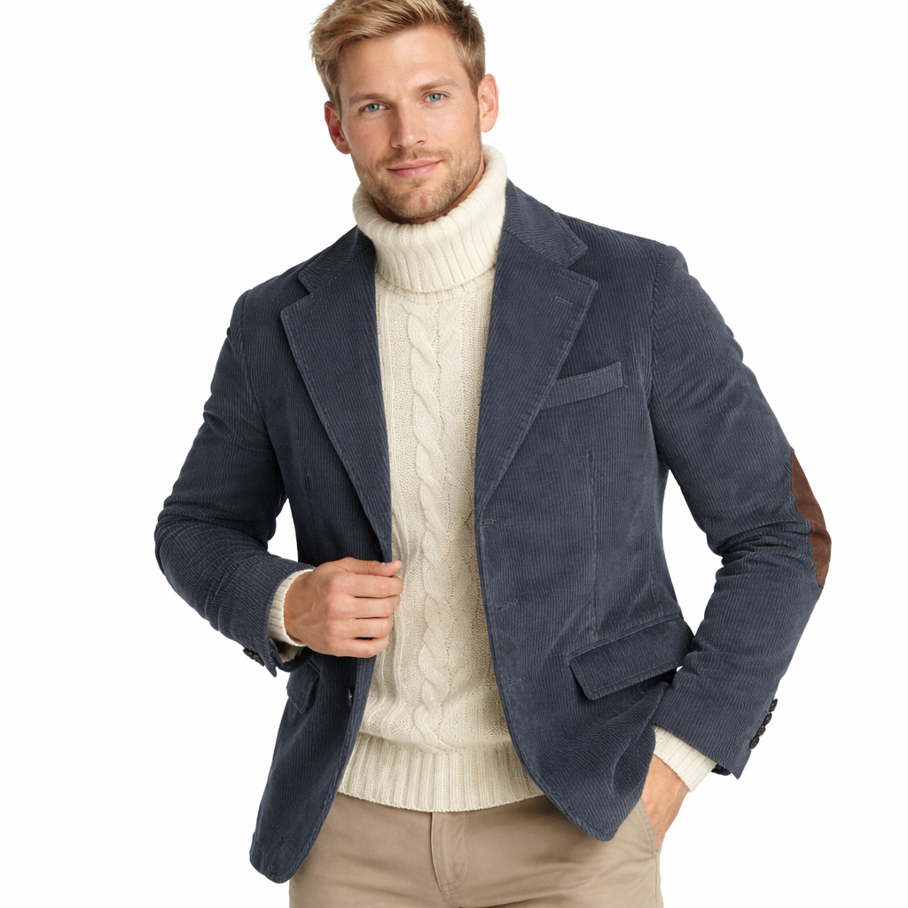 Kordfløyelsblazer til herre med albuelapper – retro business casual jakke (vår/høst)
