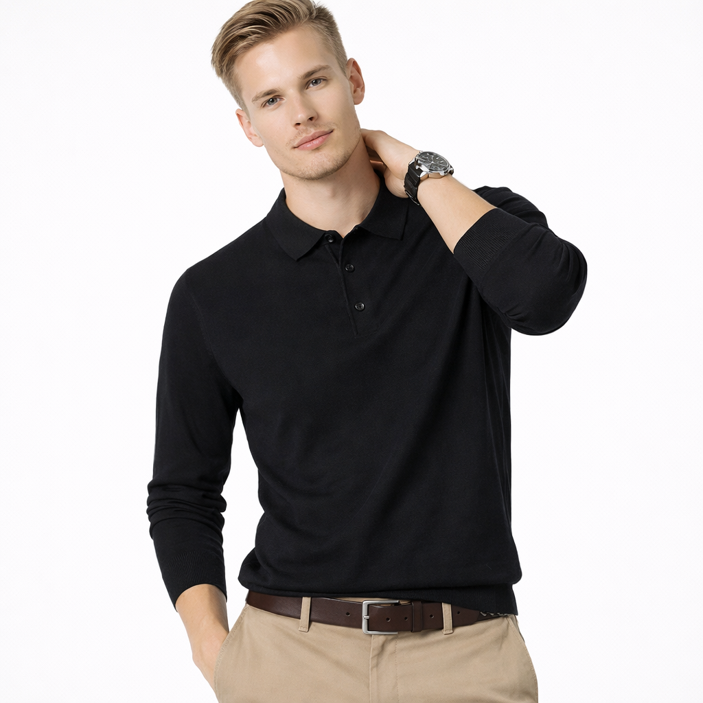 Herregenser i Ullblanding med Krage – Ensfarget Langermet Polo-genser | Elegant og Varm Genser til Høst og Vinter (M–4XL)