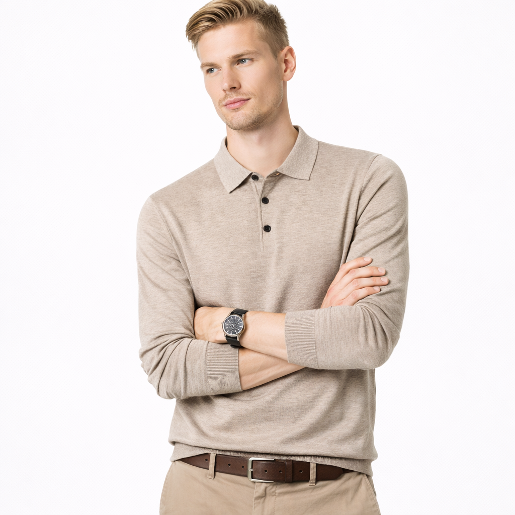 Herregenser i Ullblanding med Krage – Ensfarget Langermet Polo-genser | Elegant og Varm Genser til Høst og Vinter (M–4XL)