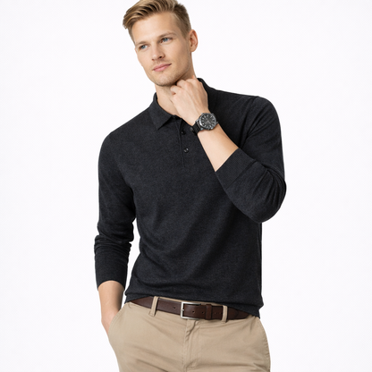Herregenser i Ullblanding med Krage – Ensfarget Langermet Polo-genser | Elegant og Varm Genser til Høst og Vinter (M–4XL)