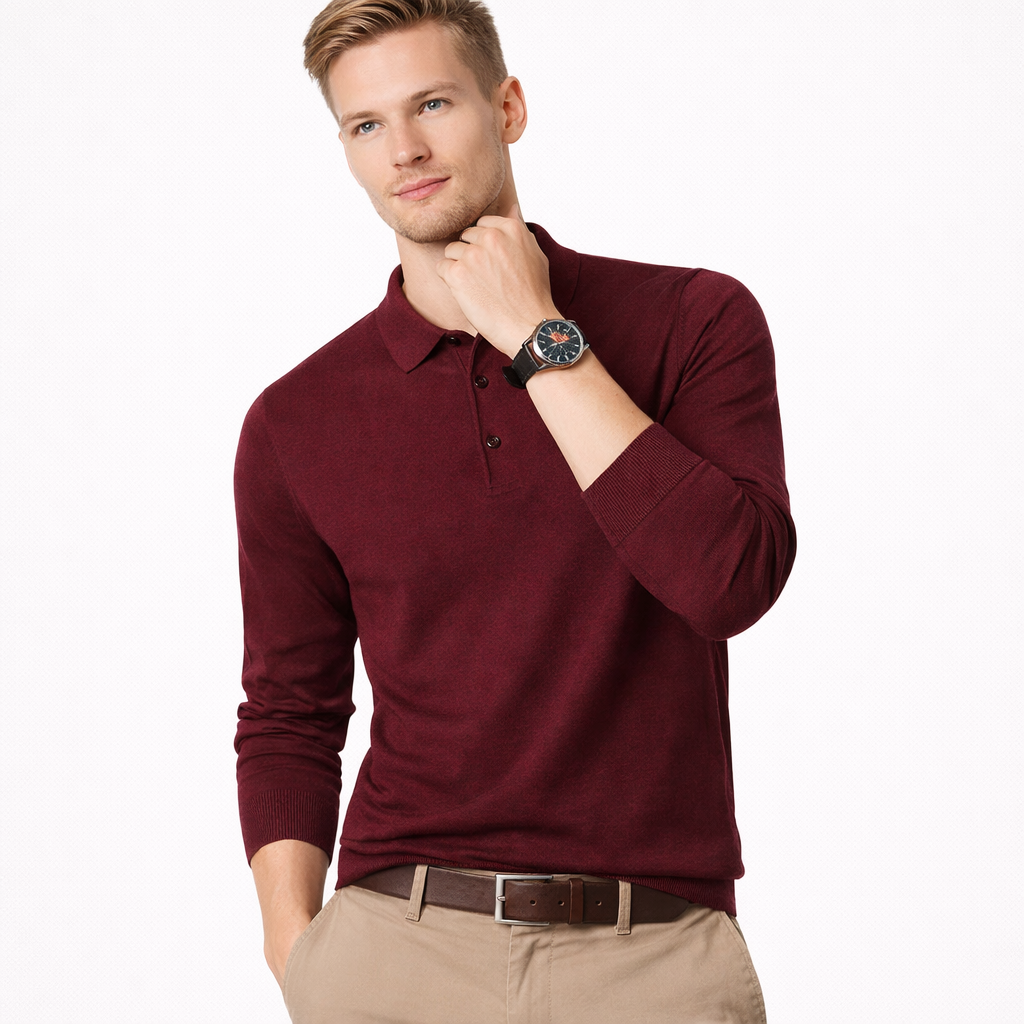 Herregenser i Ullblanding med Krage – Ensfarget Langermet Polo-genser | Elegant og Varm Genser til Høst og Vinter (M–4XL)
