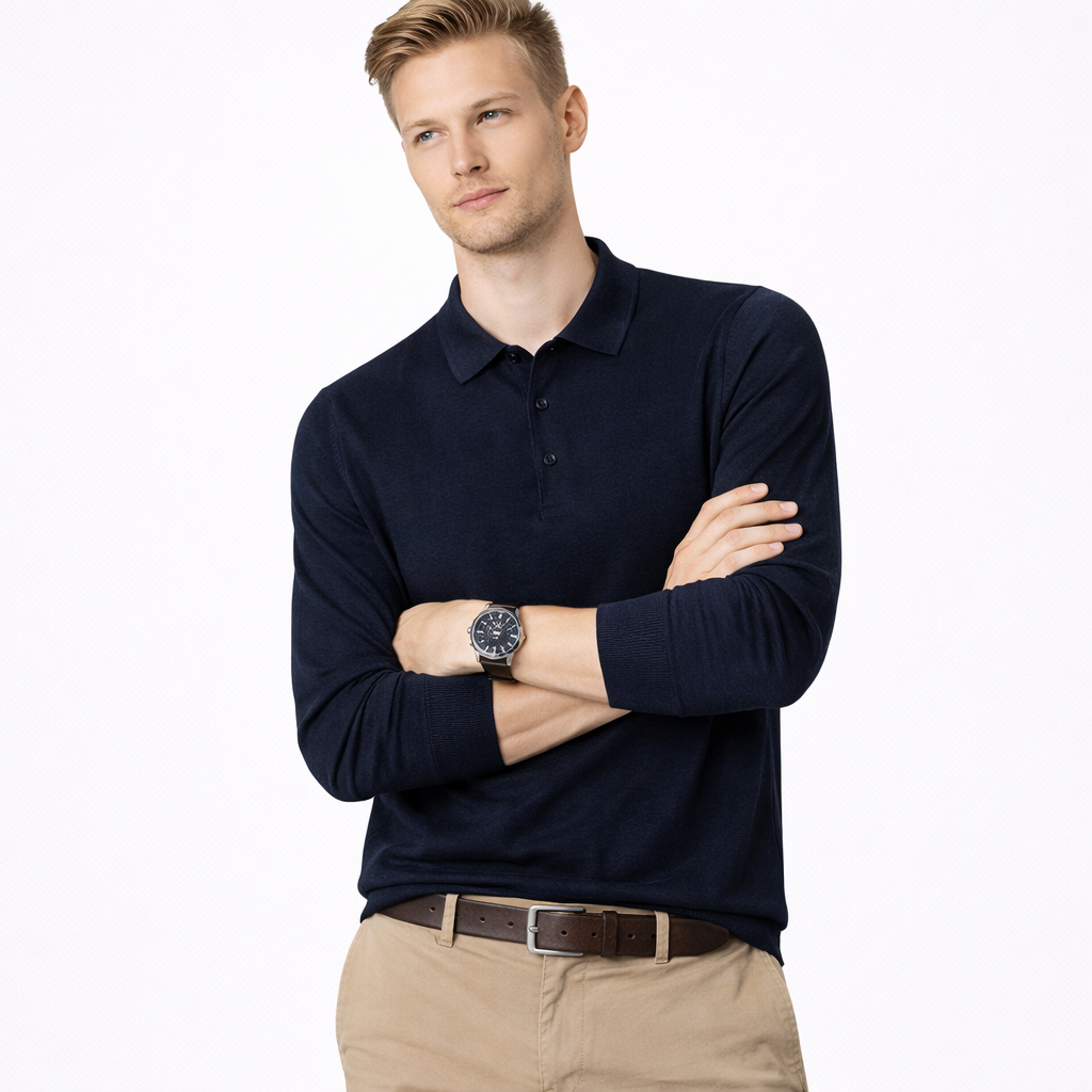 Herregenser i Ullblanding med Krage – Ensfarget Langermet Polo-genser | Elegant og Varm Genser til Høst og Vinter (M–4XL)