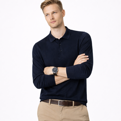Herregenser i Ullblanding med Krage – Ensfarget Langermet Polo-genser | Elegant og Varm Genser til Høst og Vinter (M–4XL)
