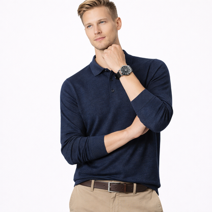 Herregenser i Ullblanding med Krage – Ensfarget Langermet Polo-genser | Elegant og Varm Genser til Høst og Vinter (M–4XL)