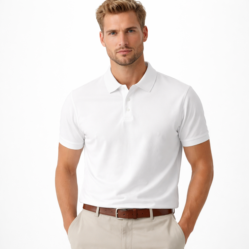 Retro Casual Polo T-skjorte til Herre – 100% Bomull, Kortermet Sommerstil – Hvit