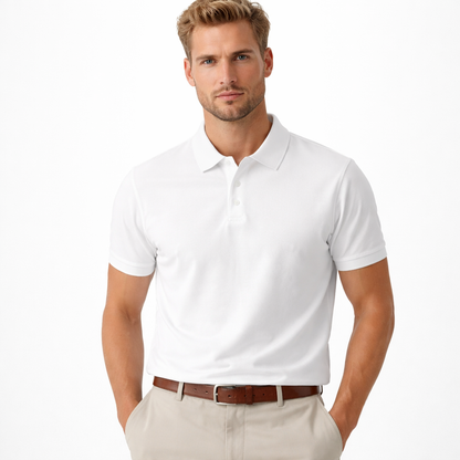 Retro Casual Polo T-skjorte til Herre – 100% Bomull, Kortermet Sommerstil – Hvit