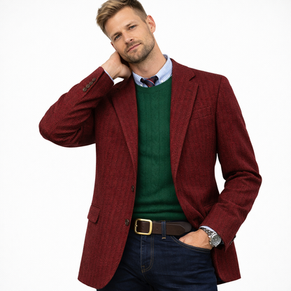 Elegant herreblazer i fiskeben – slim fit, single breasted (enkeltspent) business &amp; casual