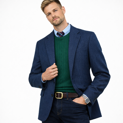 Elegant herreblazer i fiskeben – slim fit, single breasted (enkeltspent) business &amp; casual