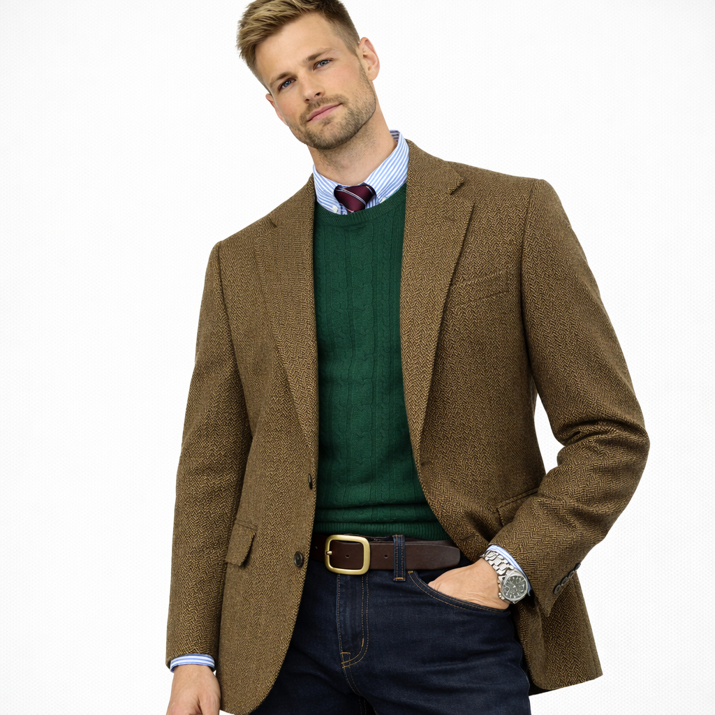 Elegant herreblazer i fiskeben – slim fit, single breasted (enkeltspent) business &amp; casual