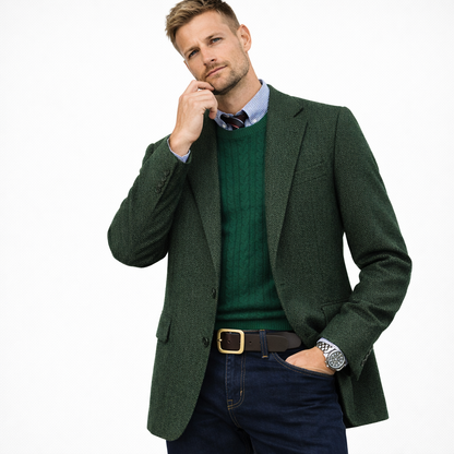 Elegant herreblazer i fiskeben – slim fit, single breasted (enkeltspent) business &amp; casual
