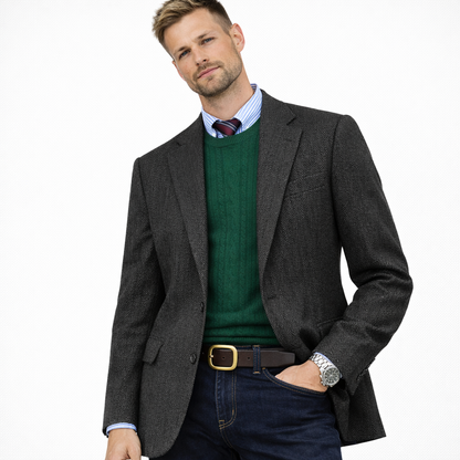 Elegant herreblazer i fiskeben – slim fit, single breasted (enkeltspent) business &amp; casual