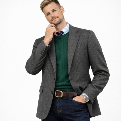 Elegant herreblazer i fiskeben – slim fit, single breasted (enkeltspent) business &amp; casual