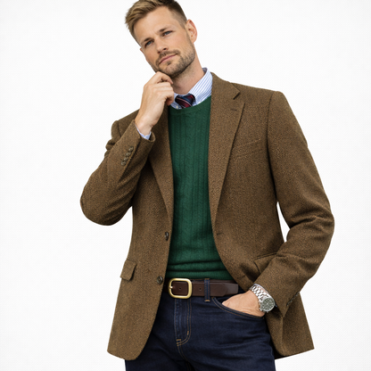 Elegant herreblazer i fiskeben – slim fit, single breasted (enkeltspent) business &amp; casual