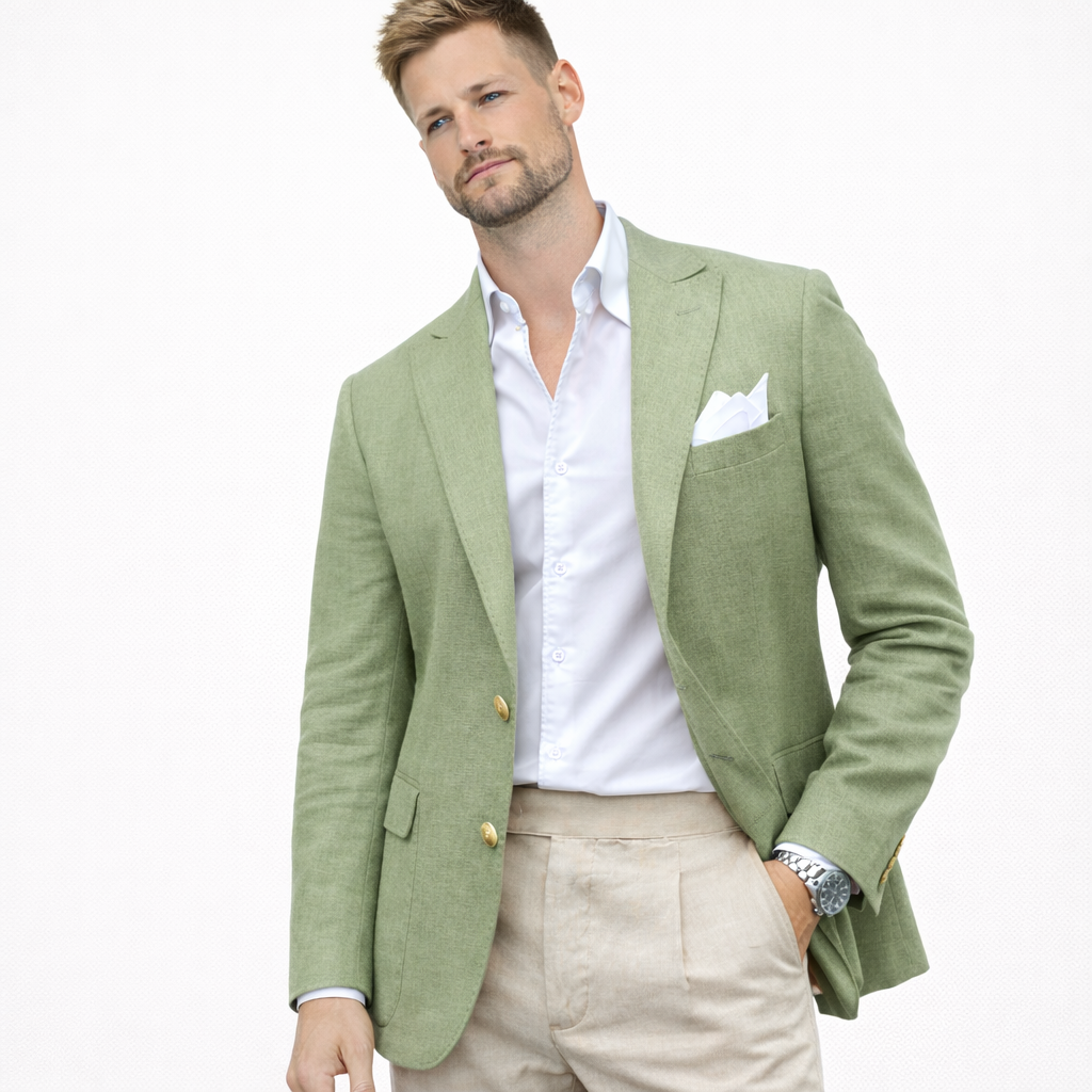 Herreblazer i lin – enkeltspent med notch lapel (kun jakke), casual bryllupsjakke