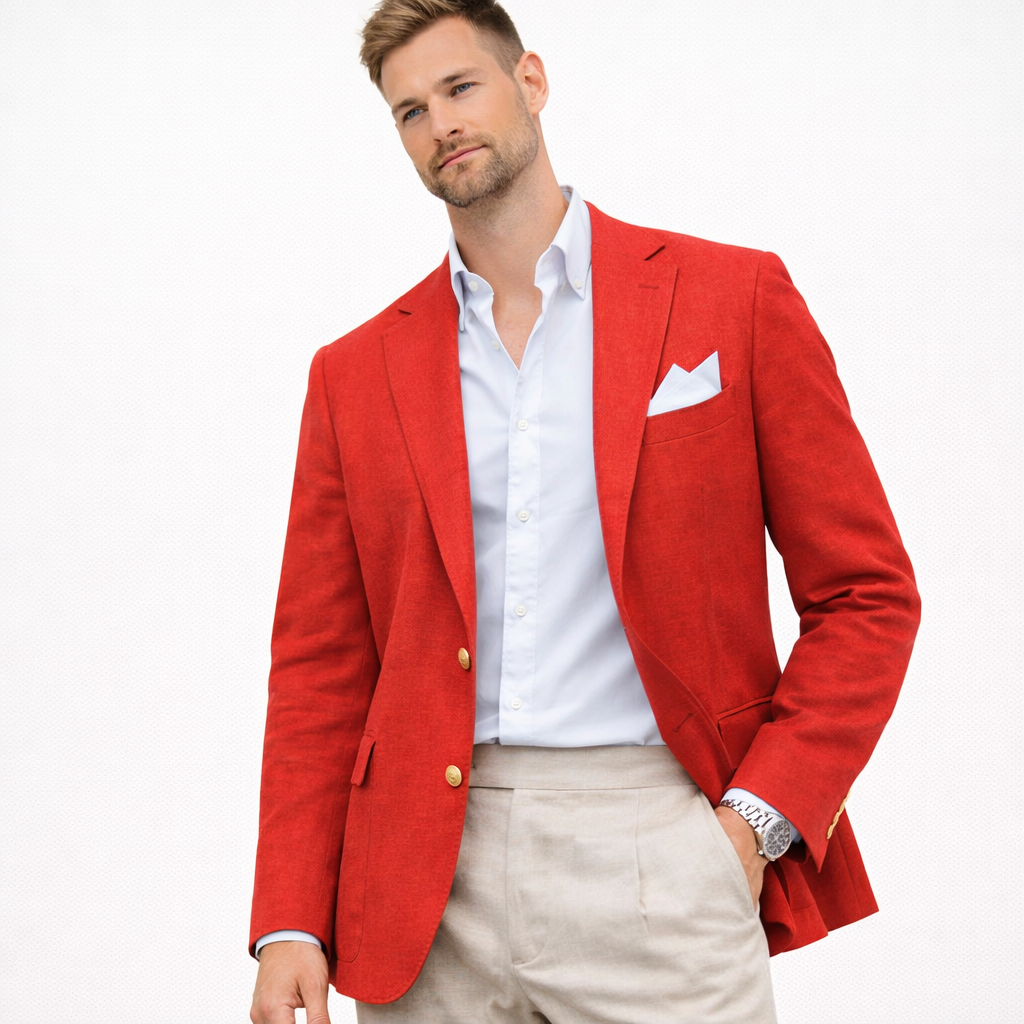 Herreblazer i lin – enkeltspent med notch lapel (kun jakke), casual bryllupsjakke