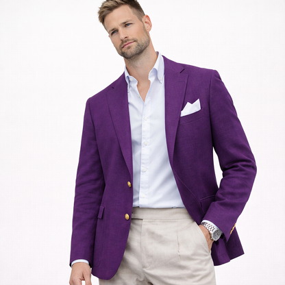 Herreblazer i lin – enkeltspent med notch lapel (kun jakke), casual bryllupsjakke