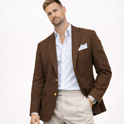 Herreblazer i lin – enkeltspent med notch lapel (kun jakke), casual bryllupsjakke