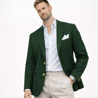 Herreblazer i lin – enkeltspent med notch lapel (kun jakke), casual bryllupsjakke