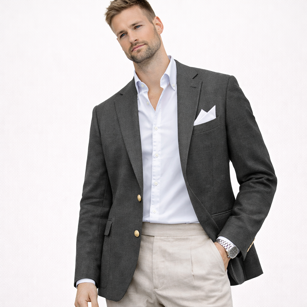 Herreblazer i lin – enkeltspent med notch lapel (kun jakke), casual bryllupsjakke