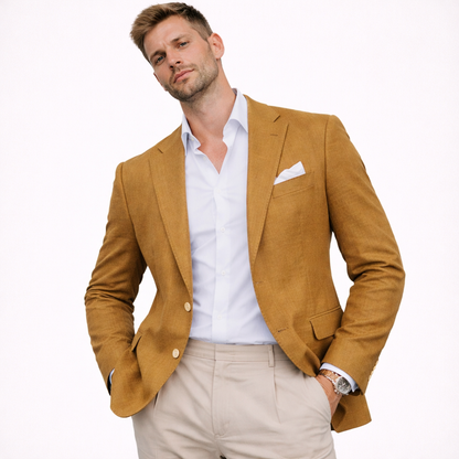 Herreblazer i lin – enkeltspent med notch lapel (kun jakke), casual bryllupsjakke