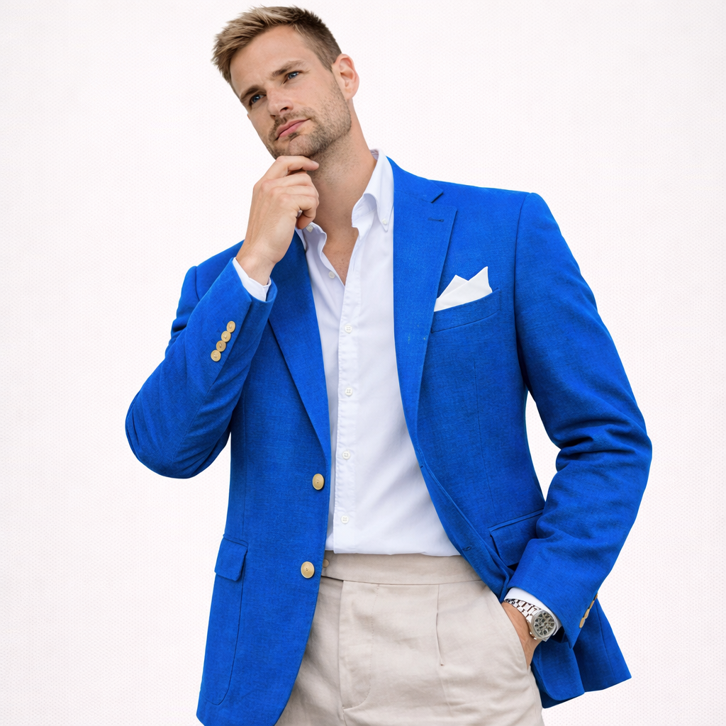 Herreblazer i lin – enkeltspent med notch lapel (kun jakke), casual bryllupsjakke