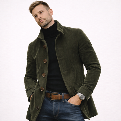 Ensfarget herrejakke med ståkrage – åpen cardigan/blazer med knapper, slim fit (vår/høst)